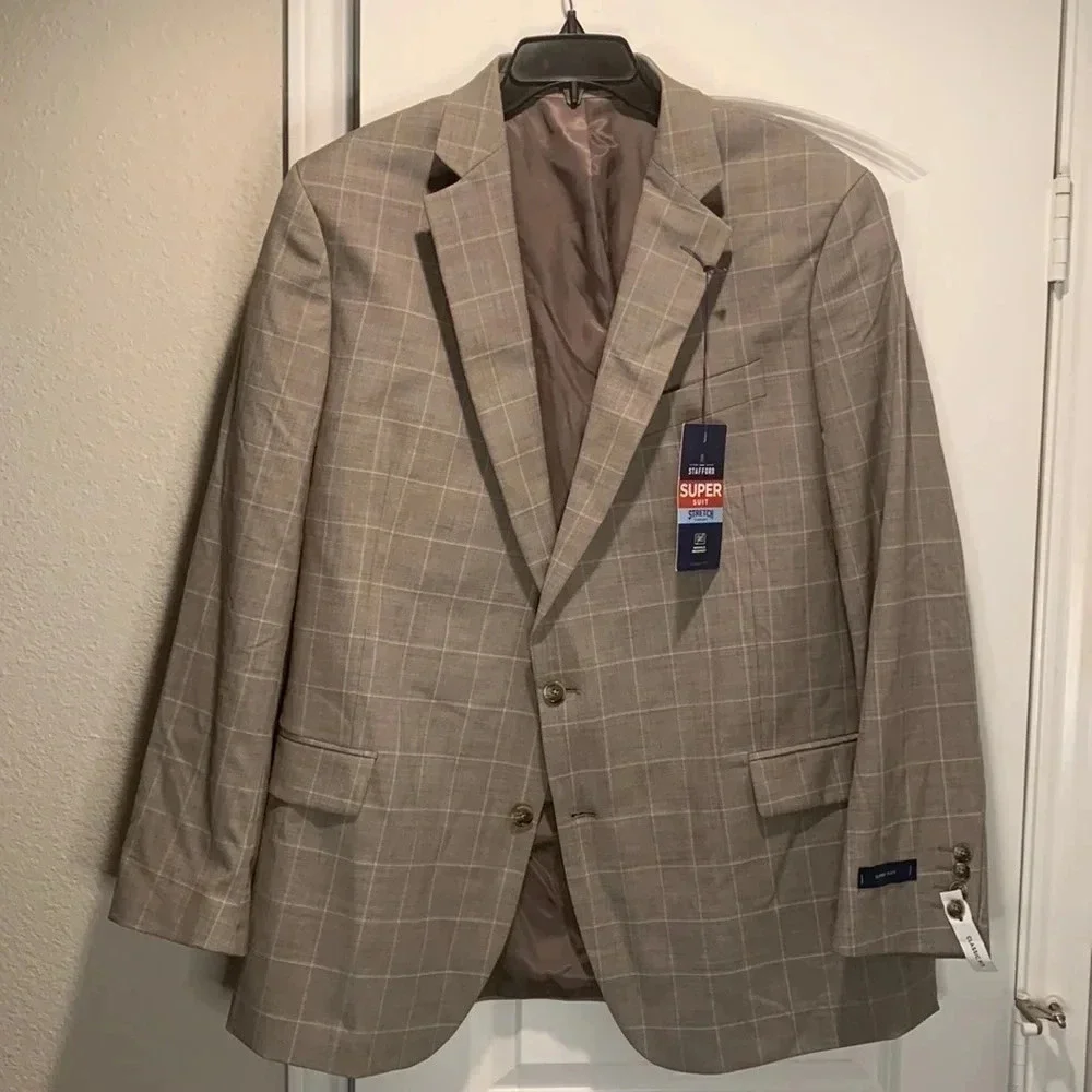 Stafford Men’s Blazer 50R Classic Fit Windowpane NWT